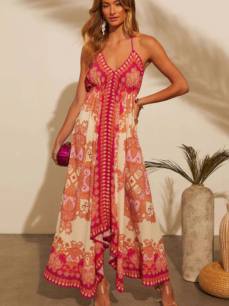 Luftig och stylig boho-maxiklänning med halterneck för damer – Naya