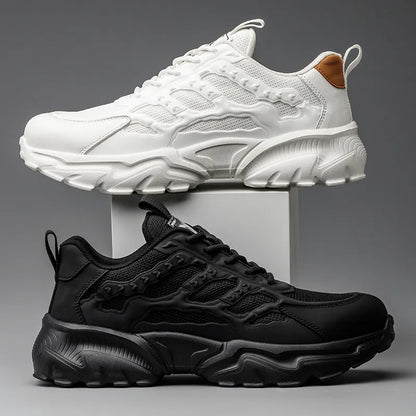 Weiße und schwarze Sneaker, sportlich, atmungsaktiv, rutschfest, für Herren, modisch.