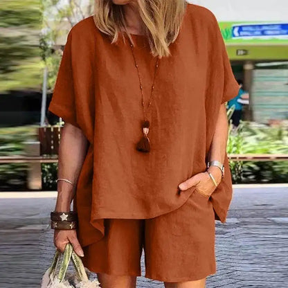 Trendig tvådelat linne sommarset med shorts för damer – Nayla