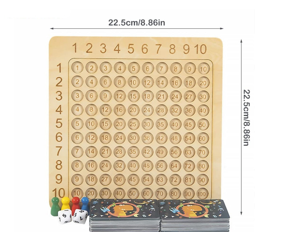 Lärande spel träbräda för multiplikation 1–10 med kort och tärningar