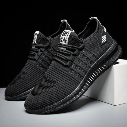 Schwarze Herren-Sneaker, atmungsaktiv, rutschfest, sportlich, modisch, bequem.