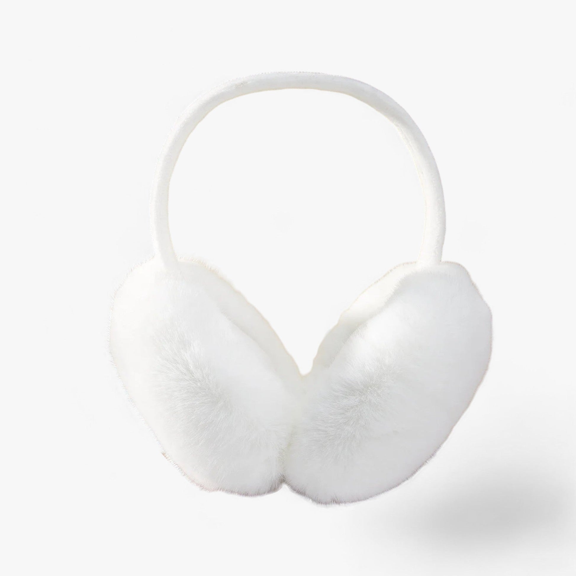 Weiße flauschige Ohrenschützer, Winteraccessoire, warm, modisch, Unisex.