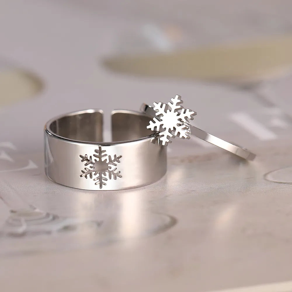 Silberne Schneeflocken-Ringe, Edelstahl, modisch, Schmuck, Geschenk für Frauen.