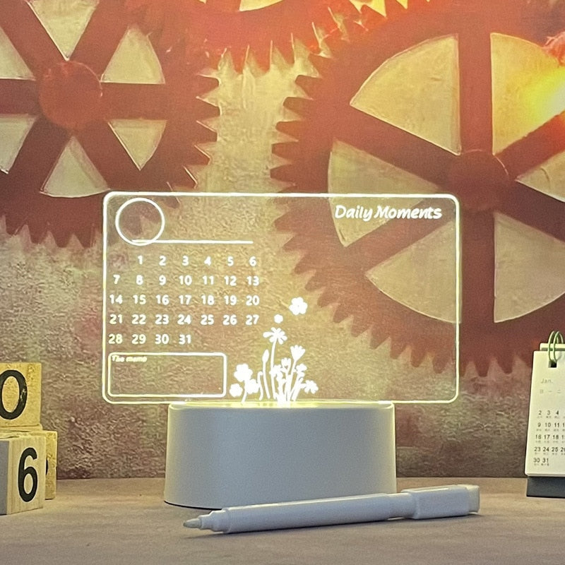 LED-Kalenderlampe aus Acryl mit Gravur, warmweiß, dekorativ, für Schreibtisch oder Büro.
