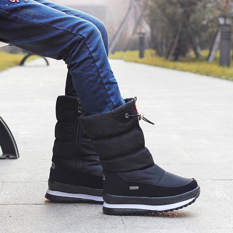 Schwarze Winterstiefel für Herren, wasserdicht, mit Reißverschluss, Outdoor, warm, bequem.
