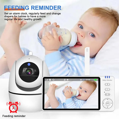 5-tums HD-videobabymonitor med kamera, PTZ-zoom och nattseende
