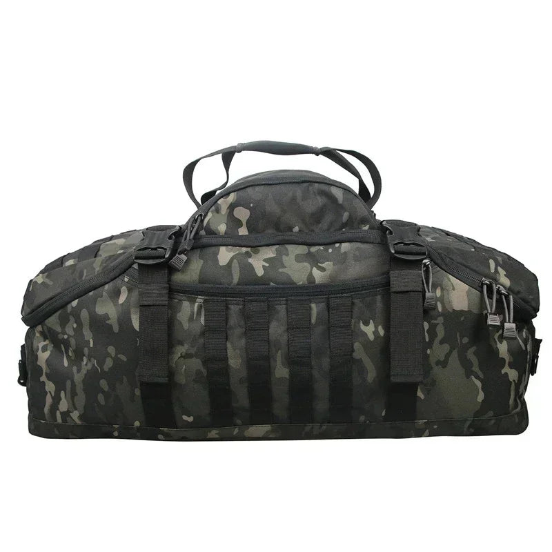 Tarnmuster Reisetasche, schwarz-grün, robust, Outdoor, Sport, große Kapazität, Reißverschluss.