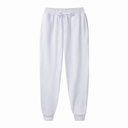 Weiße Jogginghose, Baumwolle, elastischer Bund, Kordelzug, bequem, Freizeitkleidung, Unisex.