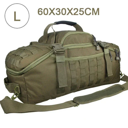 Grüne taktische Reisetasche, 60x30x25cm, mit Schultergurt und Reißverschlüssen, Größe L.