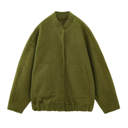 Olivgrüne Fleecejacke, Unisex, warm, modisch, Herbst-Winter, lässiger Stil, zwei Taschen.