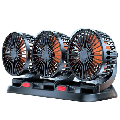 360° justerbar bilfläkt med 3 huvuden USB/12V/24V – AirFlow