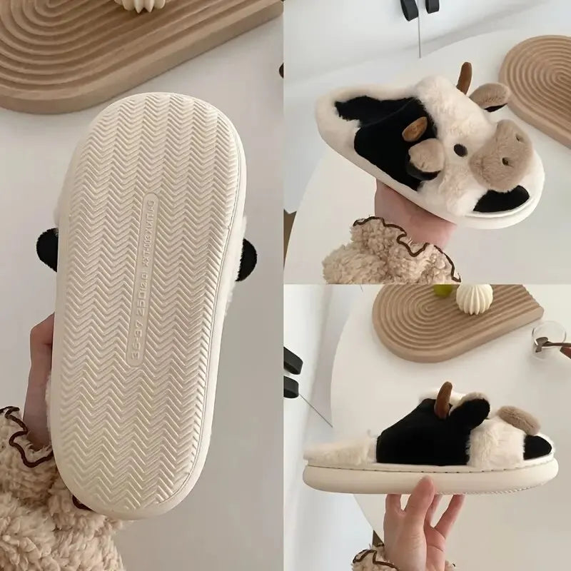 Plyschtofflor med ko‑mönster – PlushCow