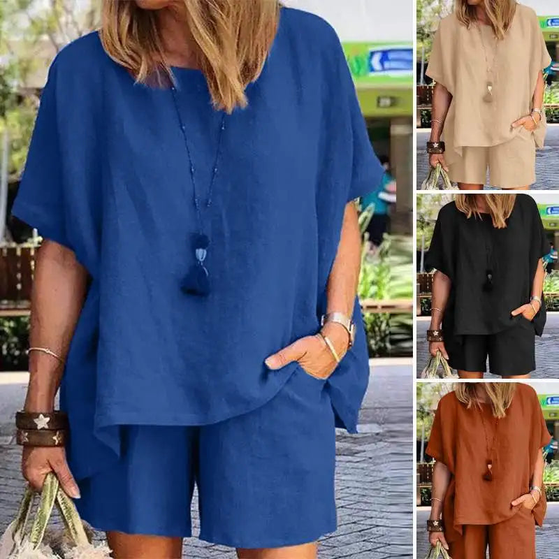Trendig tvådelat linne sommarset med shorts för damer – Nayla