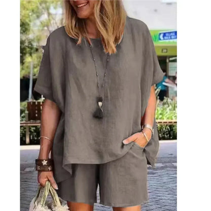 Trendig tvådelat linne sommarset med shorts för damer – Nayla