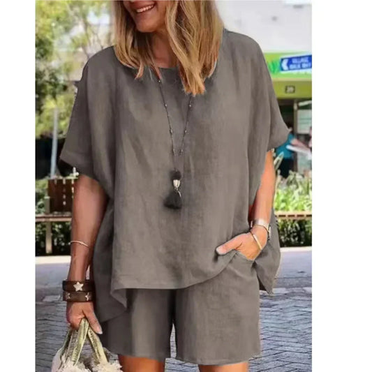 Trendig tvådelat linne sommarset med shorts för damer – Nayla