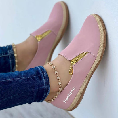 Rosa Damen-Sneaker mit Reißverschluss, modisch, bequem, Freizeitschuh, flach, rutschfest.