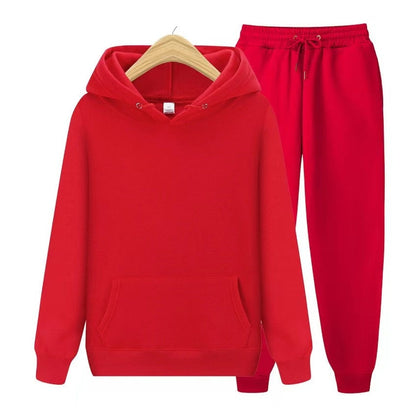 Roter Kapuzenpullover und Jogginghose Set, Baumwolle, Unisex, Freizeitkleidung, bequem.