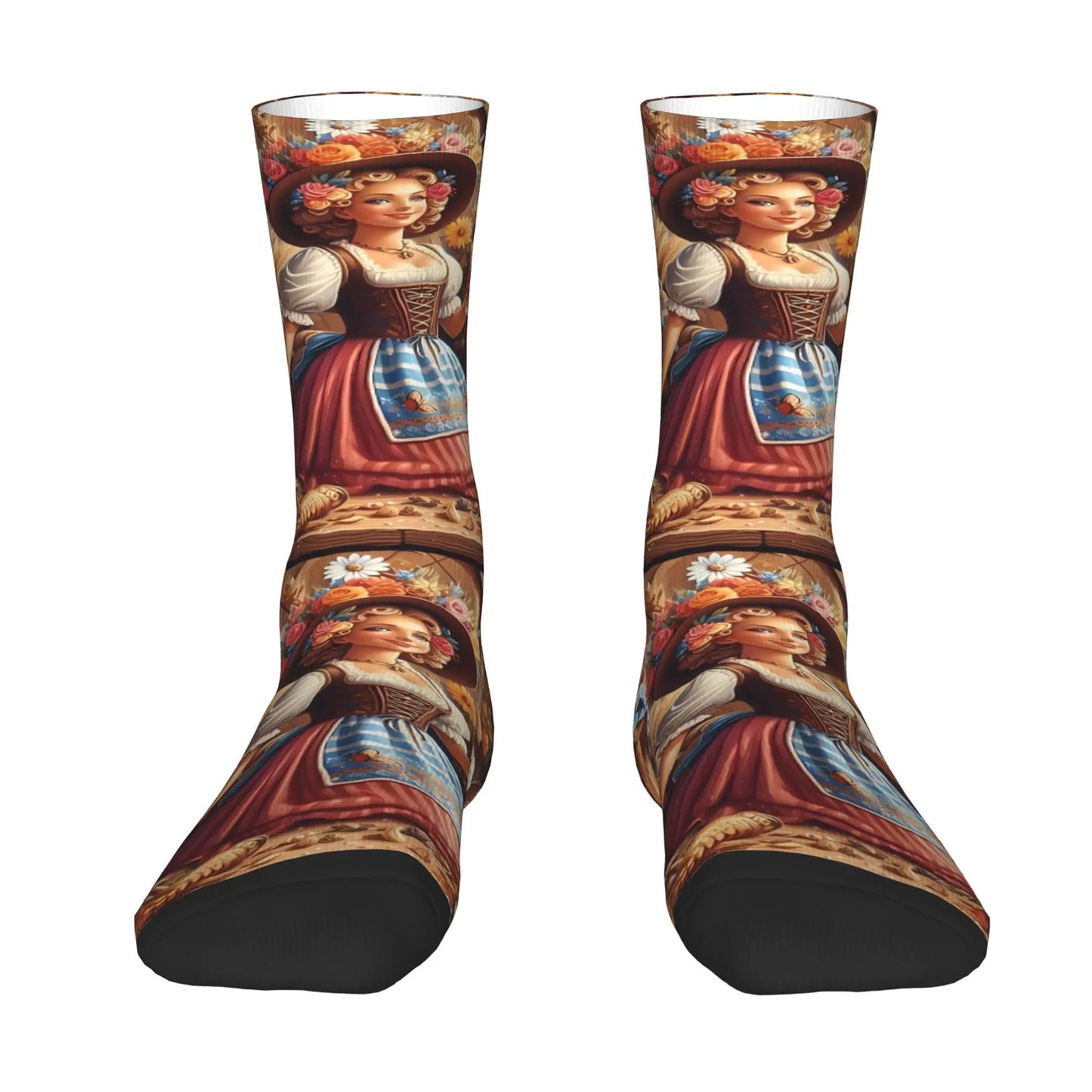 Strumpor med dirndl-motiv (2-pack) – traditionella dräktstrumpor för Oktoberfest 2026