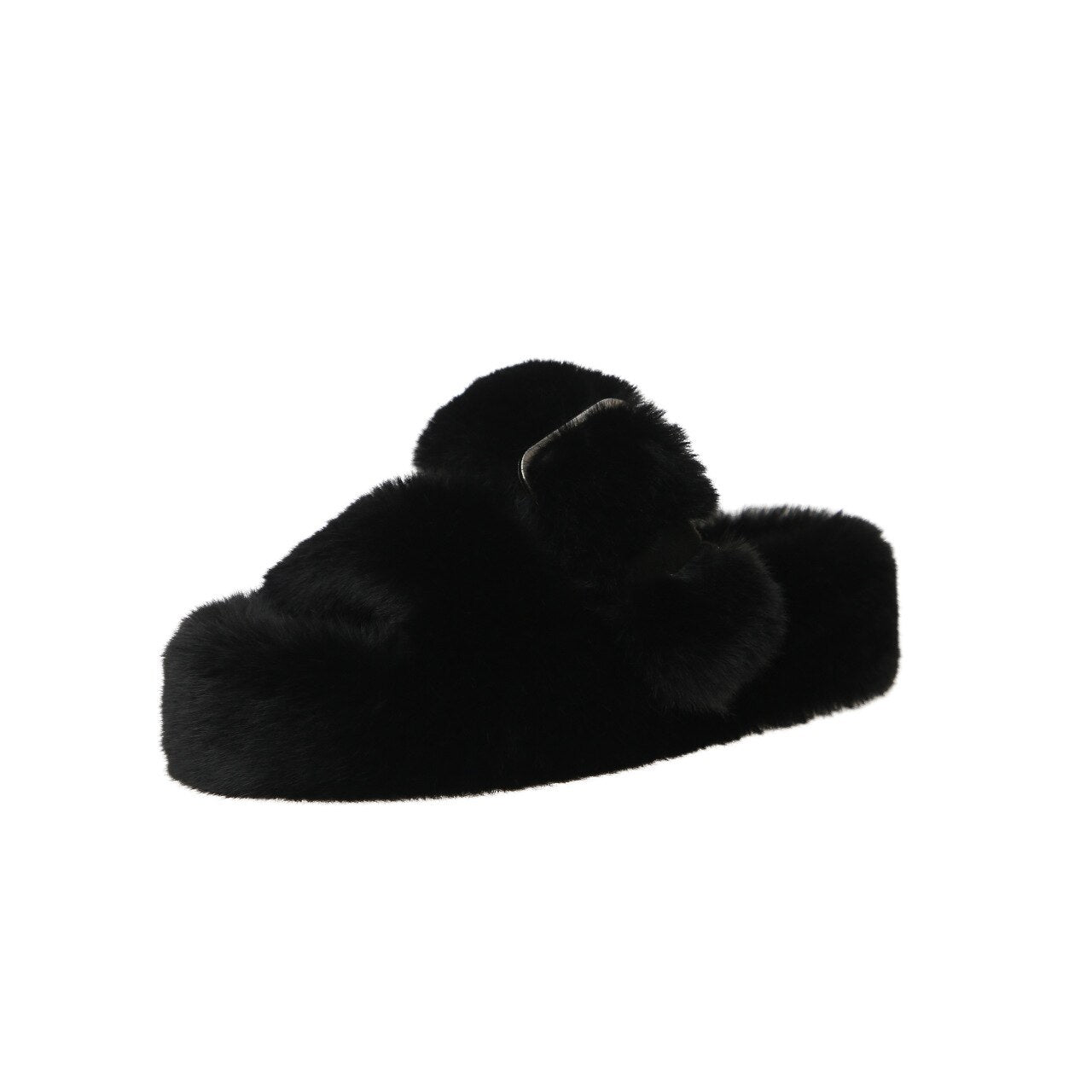 Schwarze Plüsch-Hausschuhe, Damen, flauschig, warm, rutschfest, gemütlich, Wintermode.
