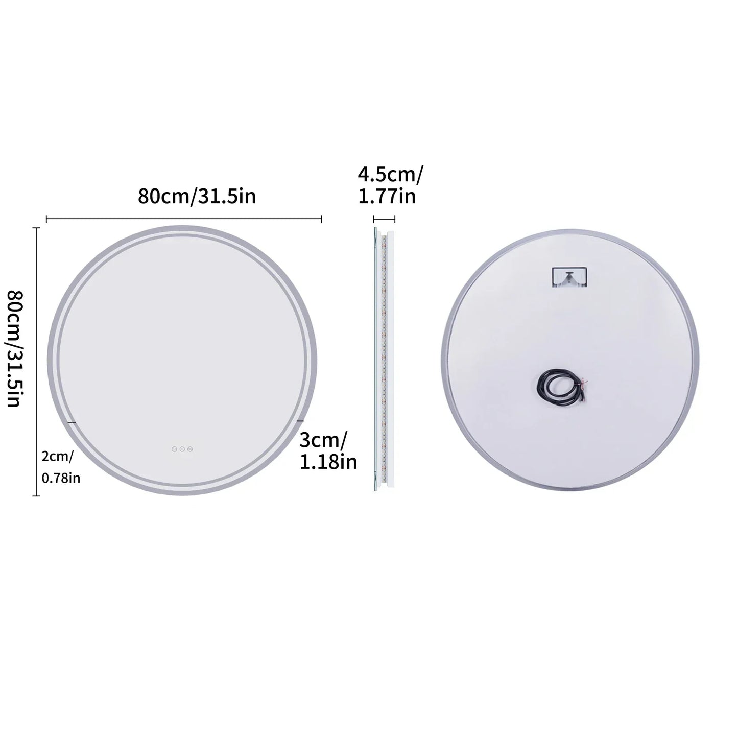 Runder LED-Spiegel 80cm, dimmbar, Touch-Schalter, energiesparend, modernes Design.