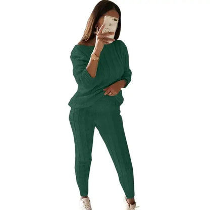 Stickad träningsdräkt för damer, tvådelat set för höst och vinter – Isaline