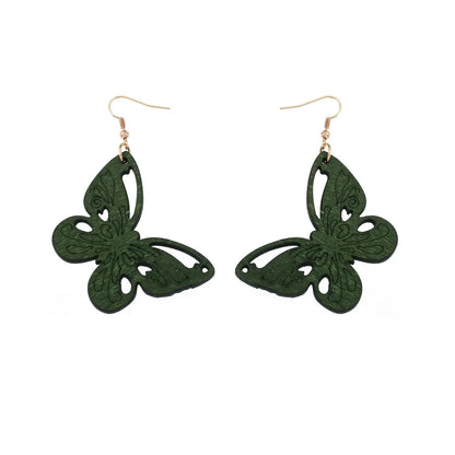 Grüne Schmetterling Ohrringe aus Holz, handgefertigt, modisches Accessoire, Damen Schmuck.