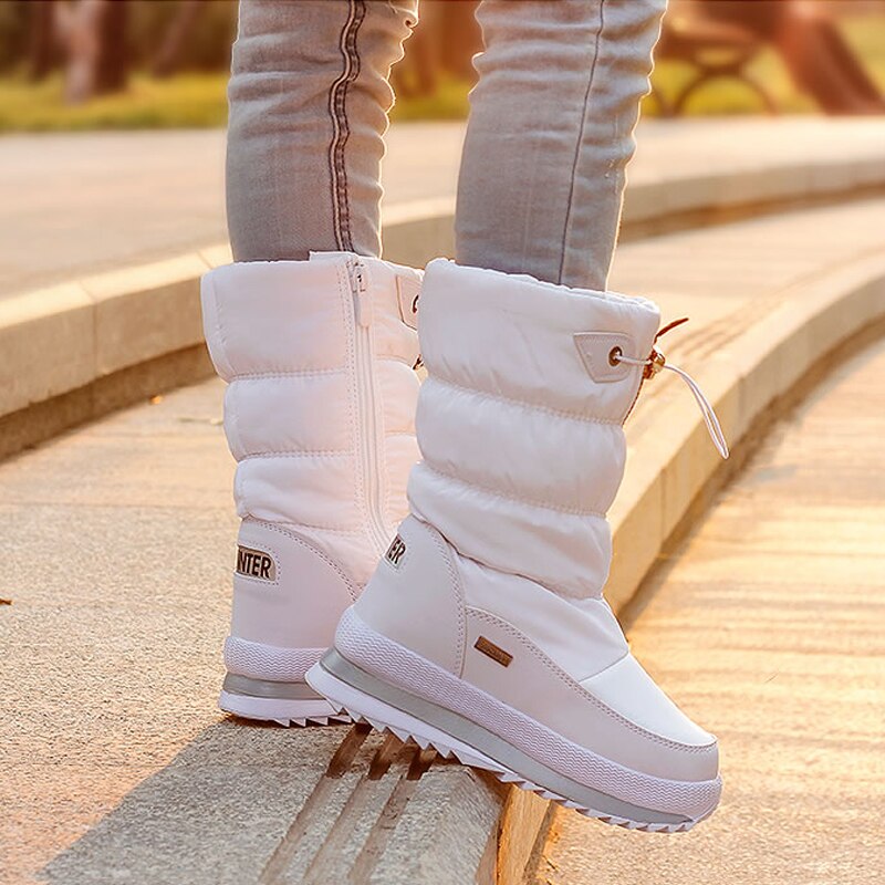 Weiße Winterstiefel Damen, wasserdicht, warm, rutschfest, Outdoor, Mode, bequem.