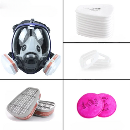 Helmask med anti-imma-lins och industriella gasfilter