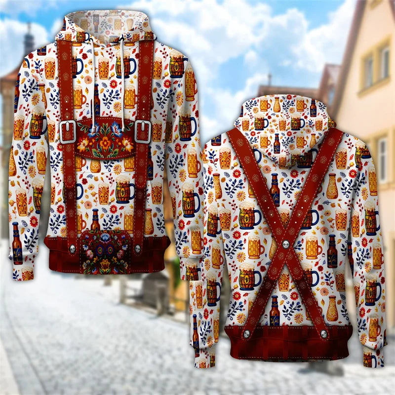 3D-Trachten-hoodie med ölkrustryck – ProstZeit Oktoberfest 2026
