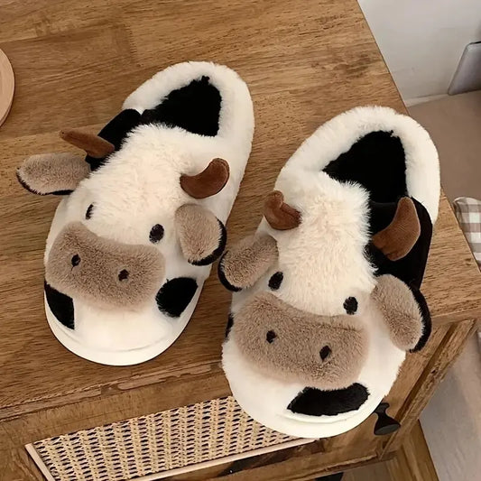 Plyschtofflor med ko‑mönster – PlushCow