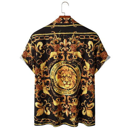 Uttrycksfull skjorta för män med kort ärm och barockmönster & lejonmotiv – Dante