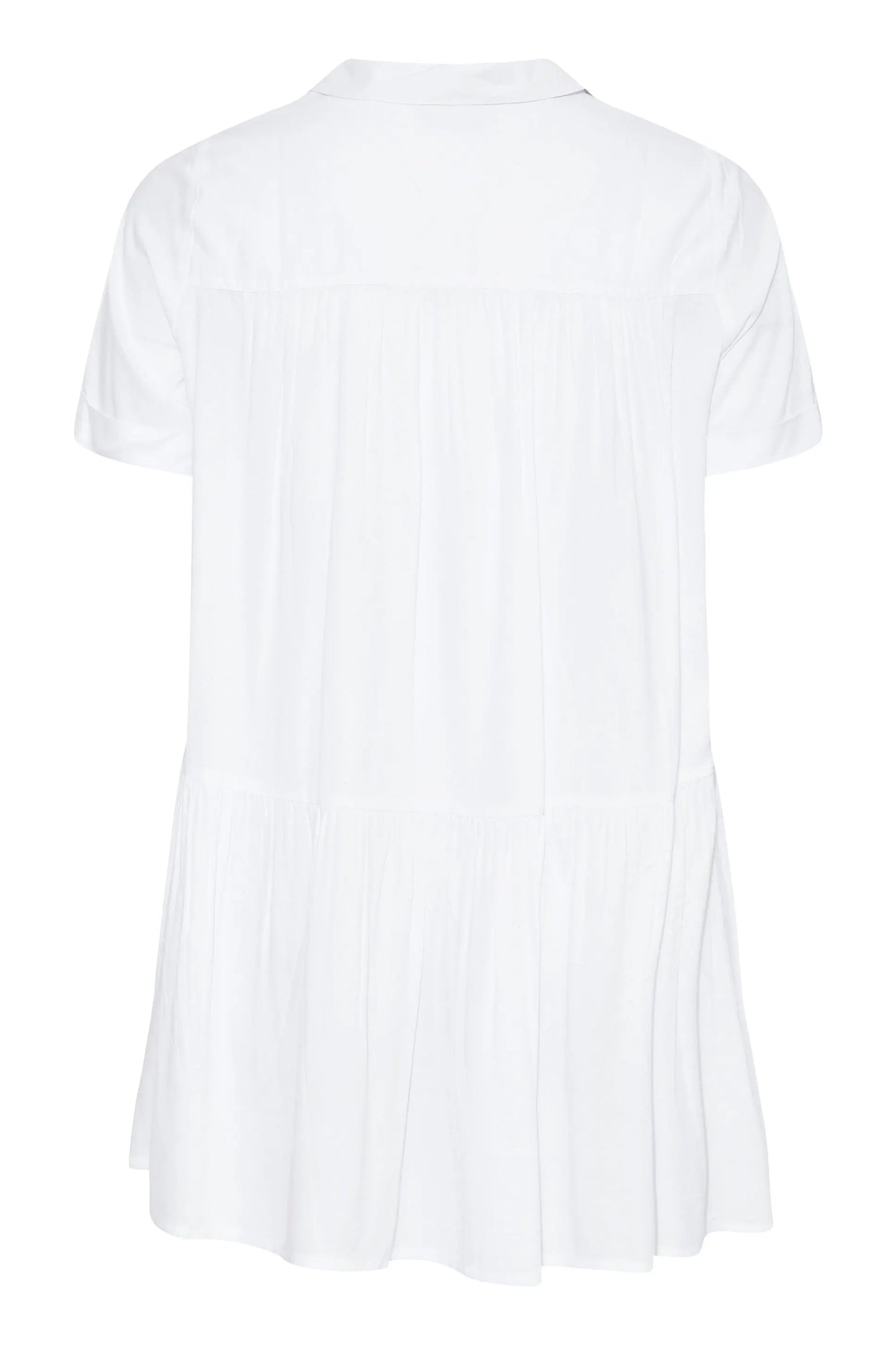 Weiße Damenbluse, kurzärmelig, aus leichtem Stoff, ideal für Sommermode.