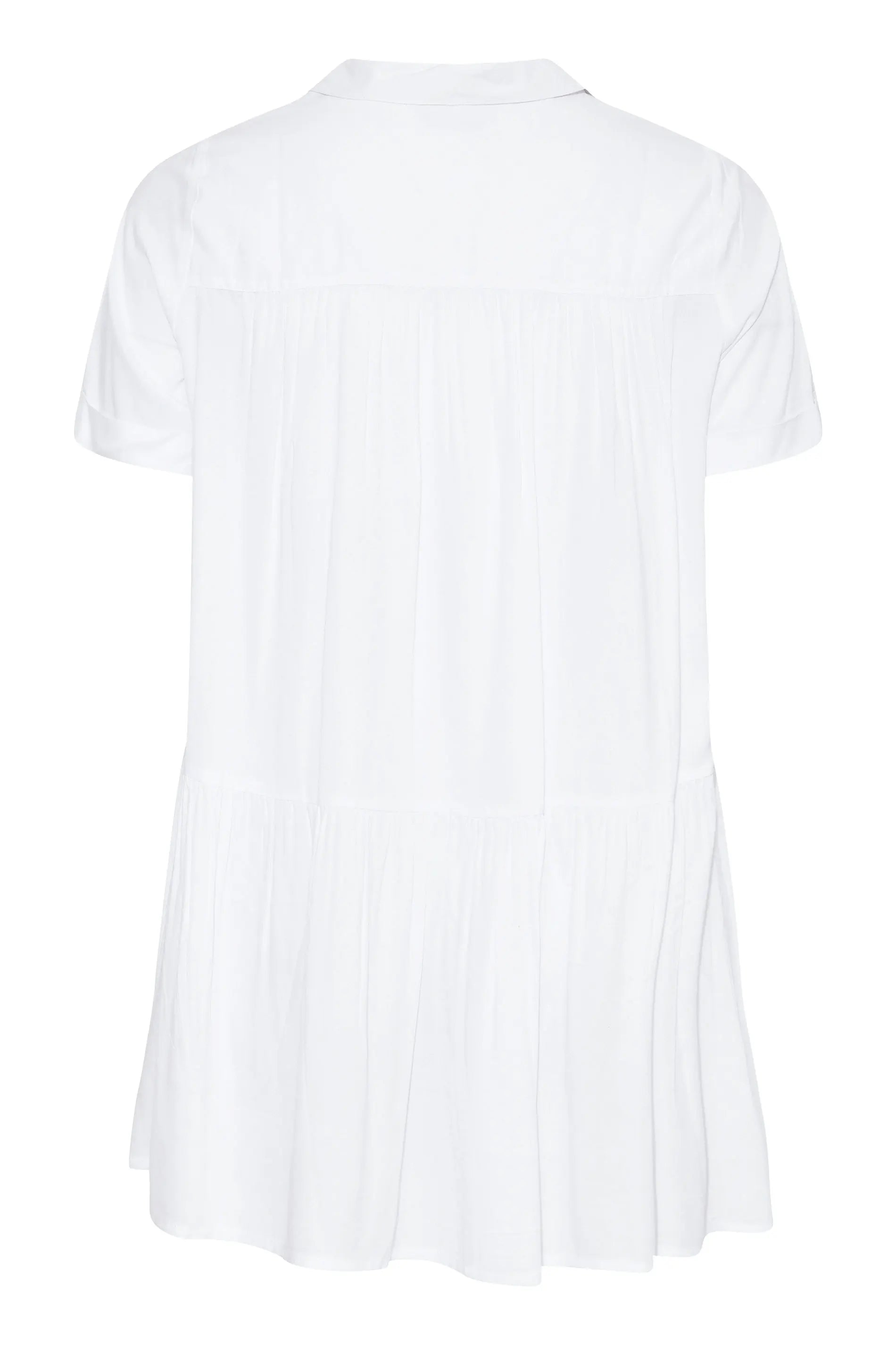 Weiße Damenbluse, kurzärmelig, aus leichtem Stoff, ideal für Sommermode.