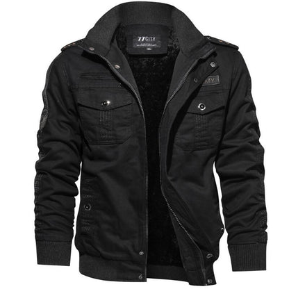 Schwarze Herrenjacke, Baumwolle, Reißverschluss, Taschen, Freizeitmode, Herbst/Winter.