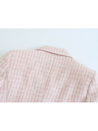 Rosa Tweed-Blazer Damen, elegantes Design, strukturierter Stoff, modisch, hochwertig