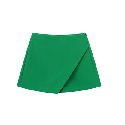 Grüner Minirock Damen, Wickeloptik, modisch, elegant, Sommermode, Polyester, Freizeitkleidung.