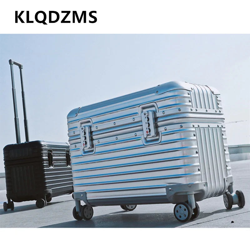 KLQDZMS rullande resväska i hel aluminium‑magnesiumlegering — boardingbox, herrarnas affärstrolleyväska 18", 20", 22", 24" bagage