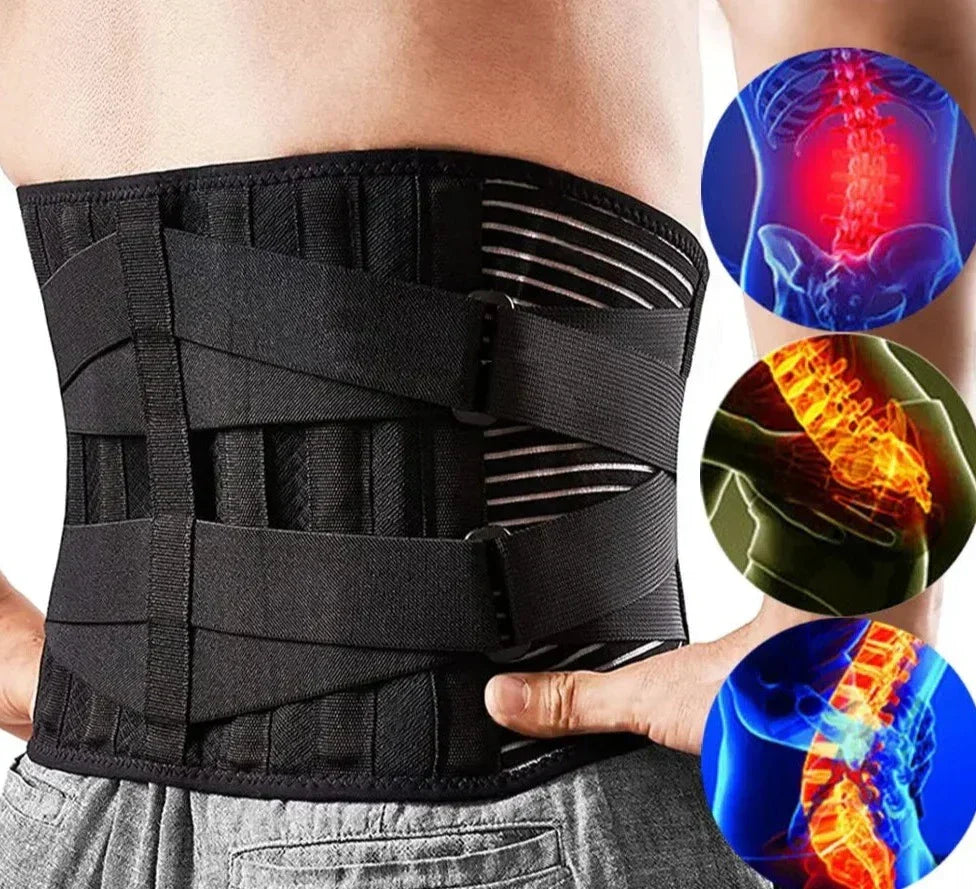 Schwarzer Rückenstützgürtel für Lendenwirbelsäule, verstellbar, Schmerzlinderung, Unisex.
