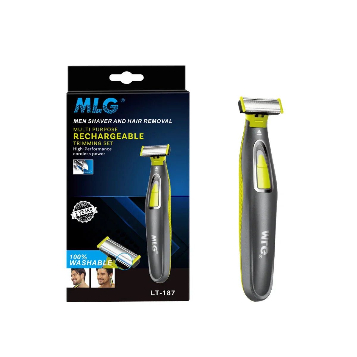 MLG wiederaufladbarer Rasierer LT-187, grau-gelb, wasserdicht, für Männer, Haarentfernung.