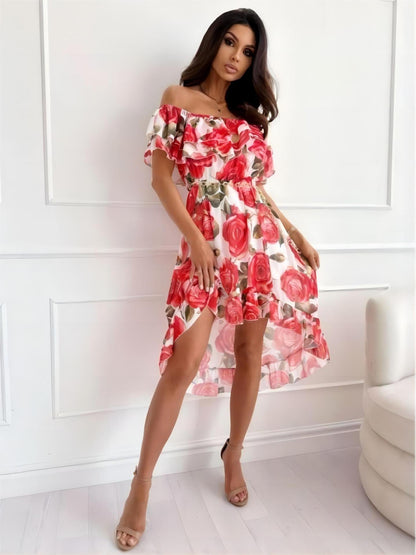 Off-shoulder miniklänning med volanger – Lina