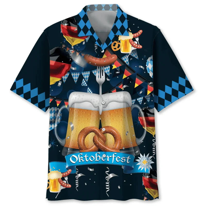 Hawaiiskjorta med öl- och kringlamönster – FeierLaune Oktoberfest 2026