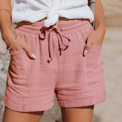 Damen Sommer Shorts rosa, Baumwolle, Kordelzug, lässig, bequem, modisch, Strandkleidung.