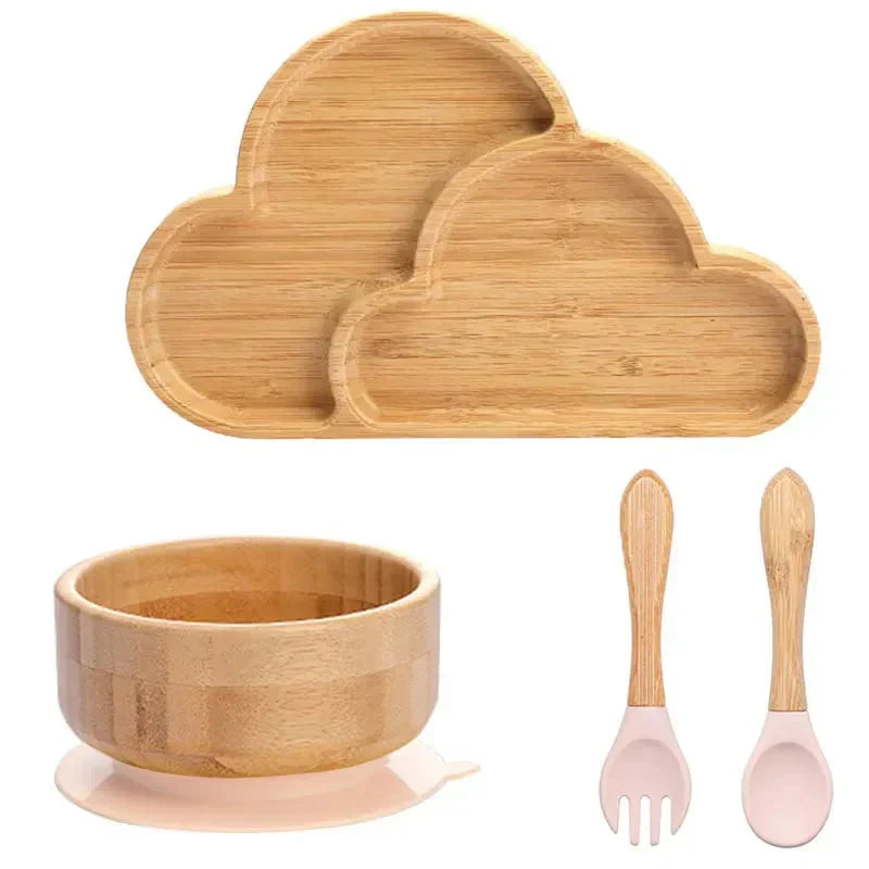 Bambus Kindergeschirr Set Wolke, Schüssel, Gabel, Löffel, umweltfreundlich, nachhaltig
