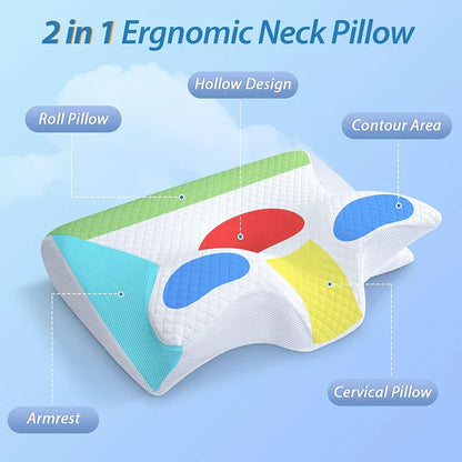 2-i-1 viskoelastisk nackstödkudde med ergonomisk konturdesign – RestAlign
