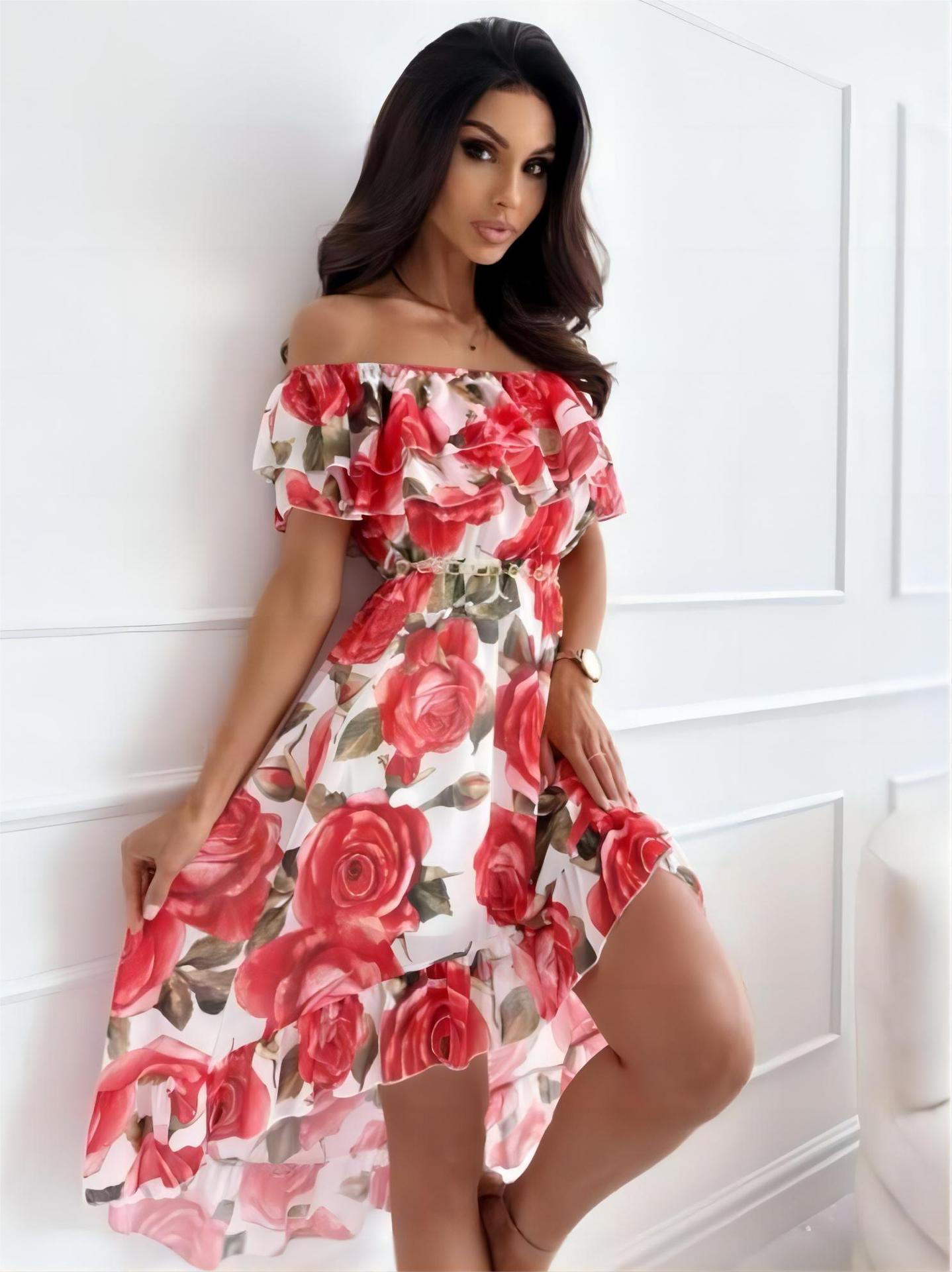 Off-shoulder miniklänning med volanger – Lina