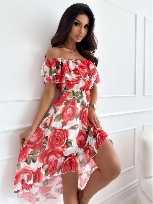 Off-shoulder miniklänning med volanger – Lina