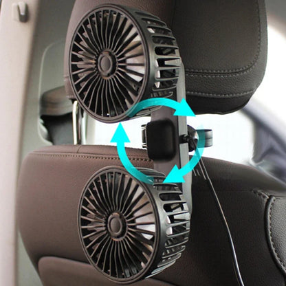 Bärbar USB-bilfläkt med två huvuden, 360° vridbar, med 3 hastigheter – CoolBreeze