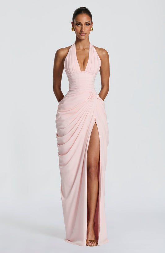 Linde Halter Maxi Dress with Corset Bodice and Chiffon Skirt 1