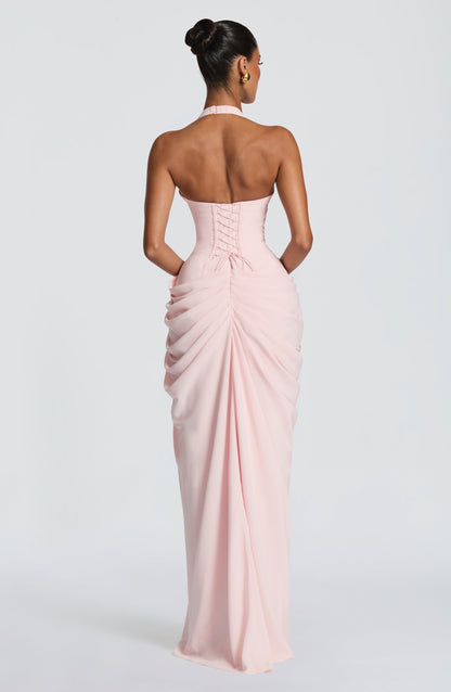 Linde Halter Maxi Dress with Corset Bodice and Chiffon Skirt 2