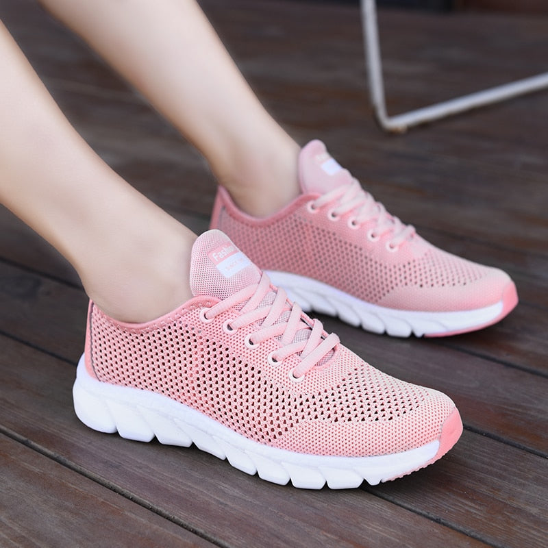 Damen Sneaker rosa Mesh atmungsaktiv, leichte Sportschuhe, modisch und bequem.